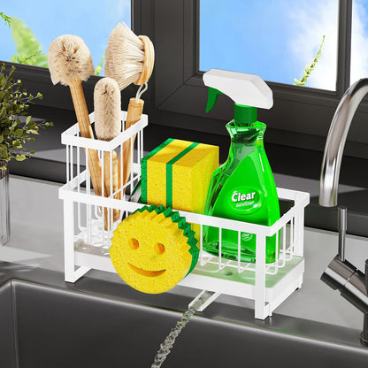 Sponge Holder for Kitchen Sink,Smiley Face Sink Caddy with Removable Brush Holder,Self-Draining Sponge Caddy for Sponge,Soap,Dish Brush,Scrubber,Kitchen Essentials and Gadgets