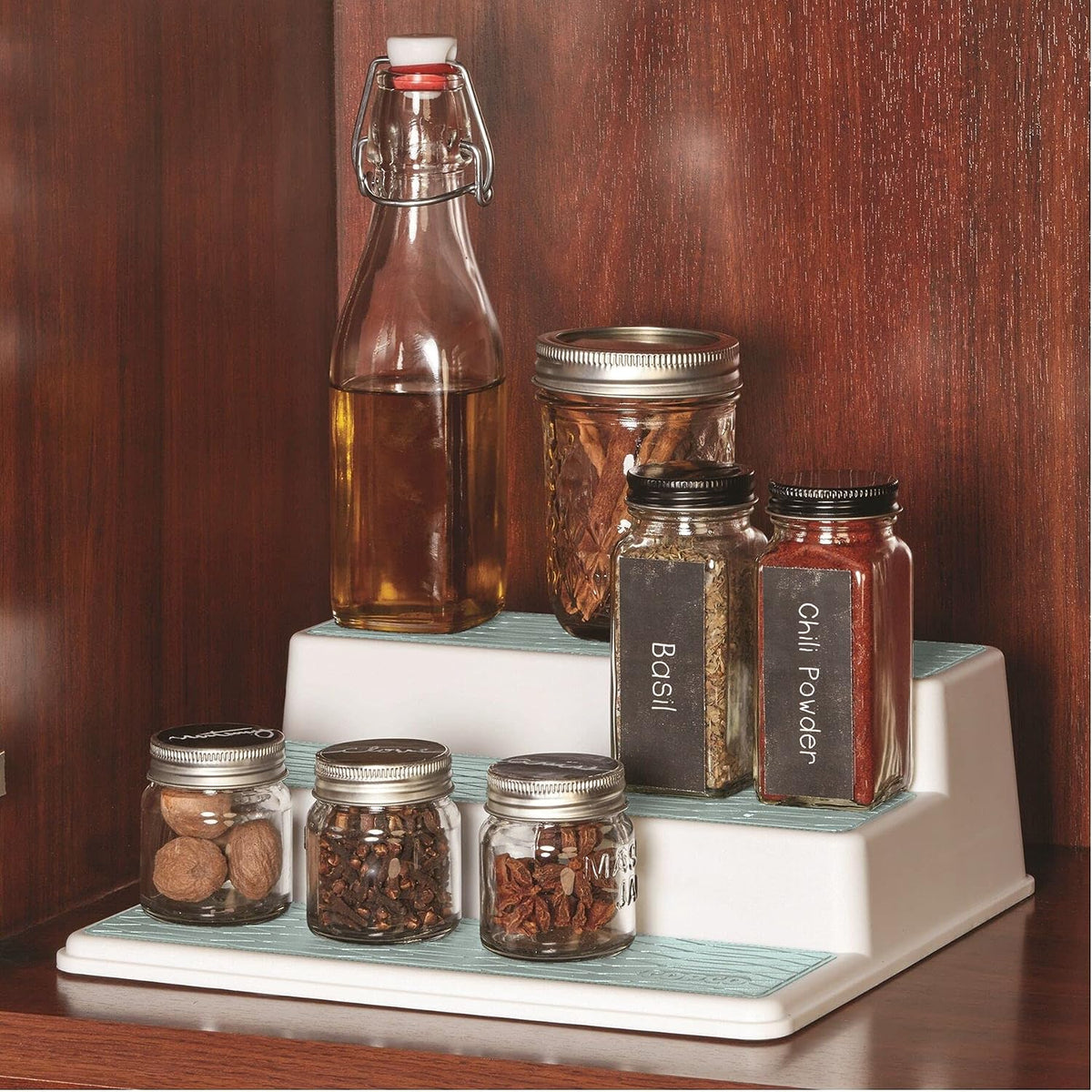 Grey 2 Non-Skid 3-Tier Spice Rack Organizer for Pantry, 2-Pack, 10-Inch