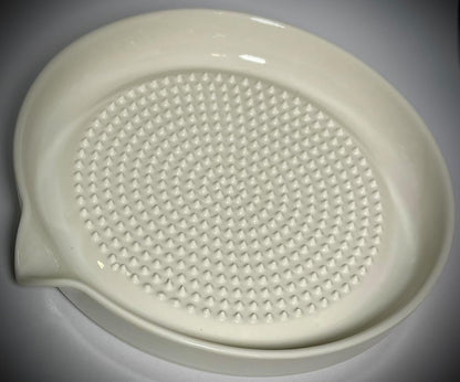 Premium Ceramic Garlic Grater Plate Set - Large White Modern | Includes 6" Plate, Peeler, and Brush - For Strawberries, Ginger, Chocolate, Cheese, and more - Make your own puree!