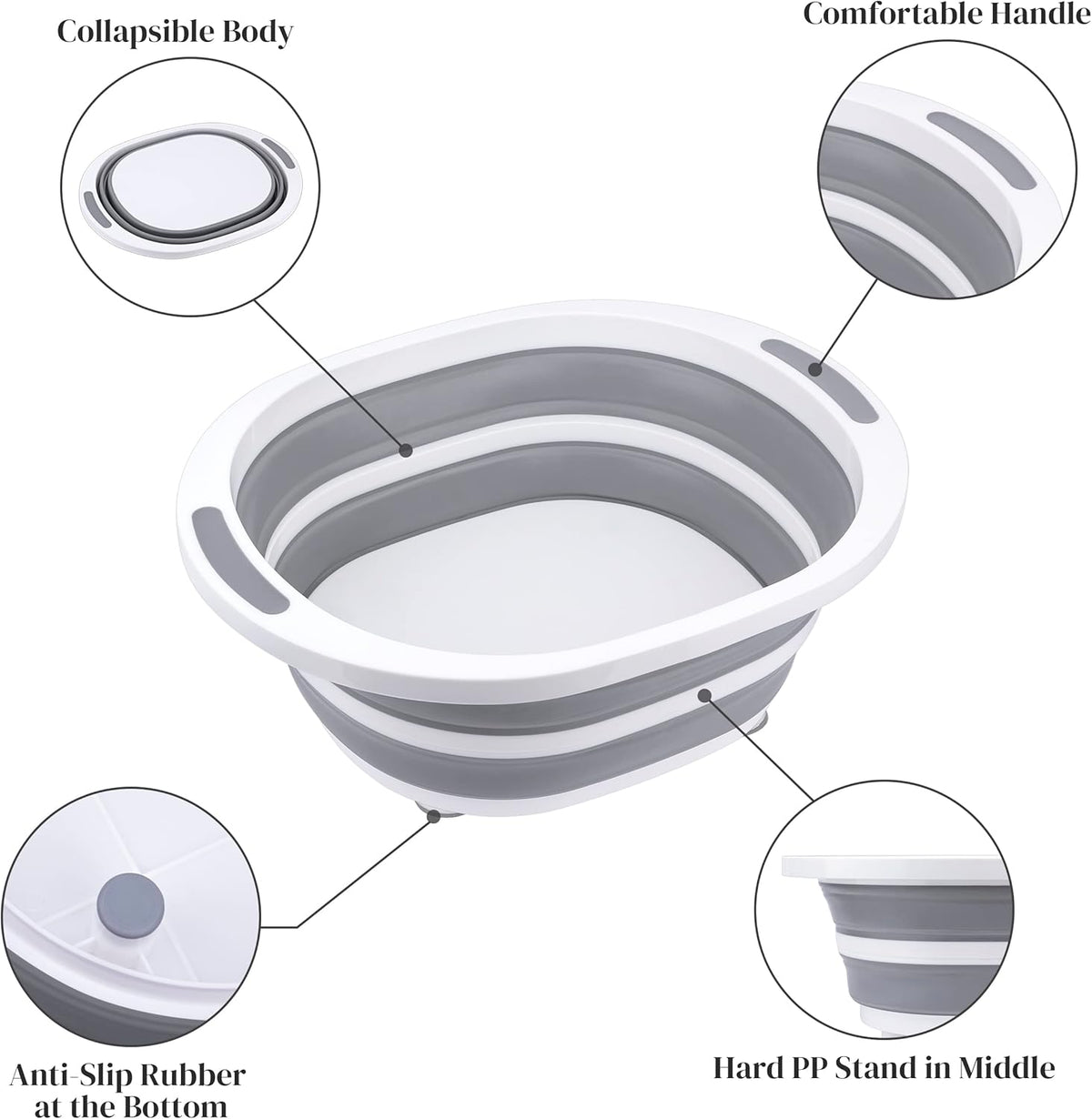 Collapsible Dishpan 7.5L Plastic Sink Dish Basin Cutting Board Foldable Food Tub for BBQ Picnic Camping Portable Washing Dishes Basket Space Saving Gray