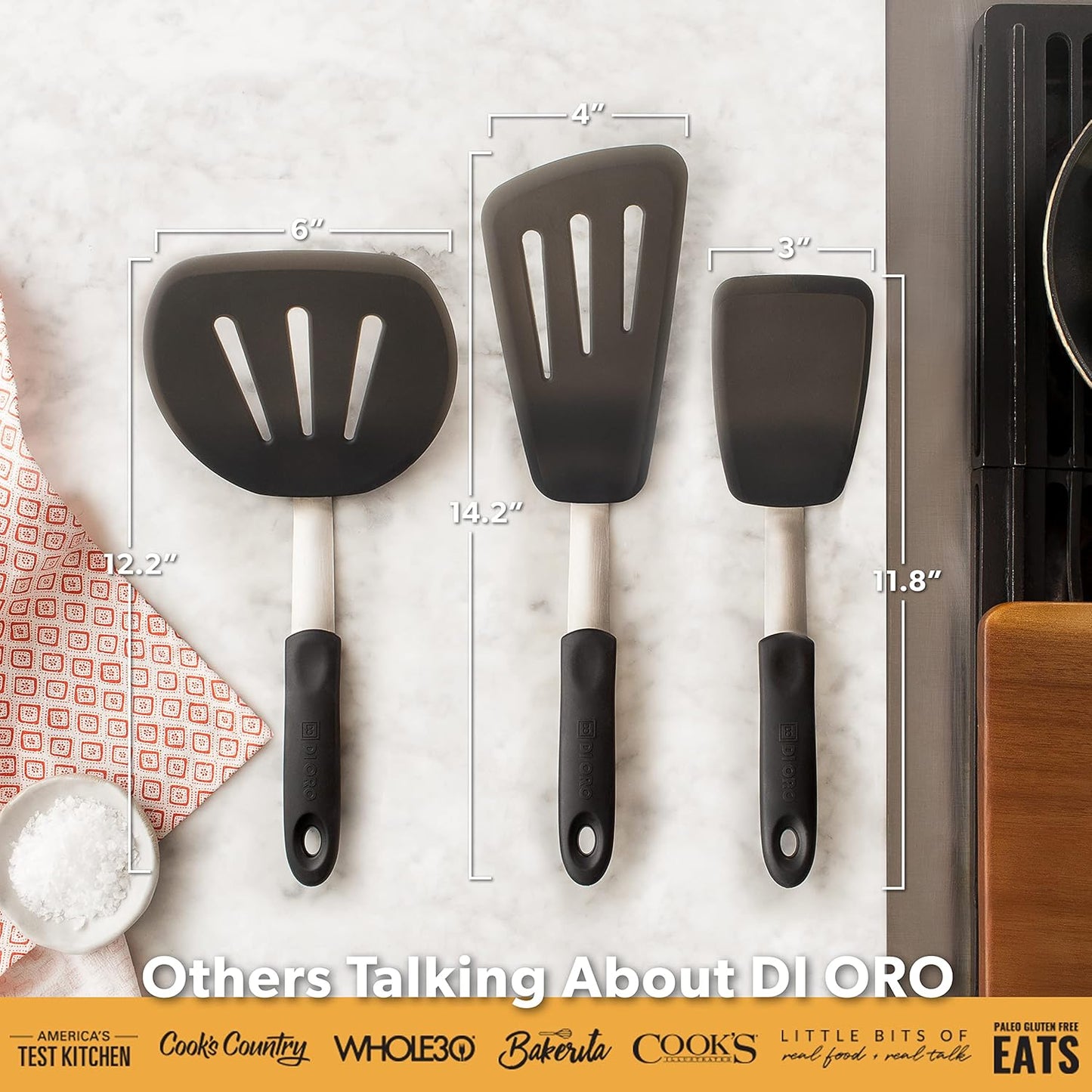 Chef Series FLEX Silicone Spatula 600ºF Heat-Resistant Flexible Silicone Rubber Turner Spatulas (3-Piece Set)