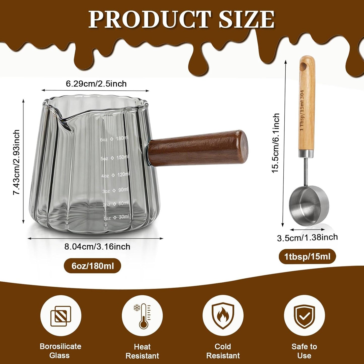 2Pcs Espresso Shot Glass, 6oz Espresso Cups with 2Pcs Coffee Measuring Spoon, Expresso Shot Cup with V-Shape Mouth, Milk Frothing Pitcher, Glass Measuring Cup Expresso Accessories (Clear)