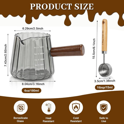 2Pcs Espresso Shot Glass, 6oz Espresso Cups with 2Pcs Coffee Measuring Spoon, Expresso Shot Cup with V-Shape Mouth, Milk Frothing Pitcher, Glass Measuring Cup Expresso Accessories (Clear)