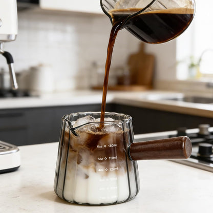 2Pcs Espresso Shot Glass, 6oz Espresso Cups with 2Pcs Coffee Measuring Spoon, Expresso Shot Cup with V-Shape Mouth, Milk Frothing Pitcher, Glass Measuring Cup Expresso Accessories (Clear)
