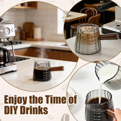 2Pcs Espresso Shot Glass, 6oz Espresso Cups with 2Pcs Coffee Measuring Spoon, Expresso Shot Cup with V-Shape Mouth, Milk Frothing Pitcher, Glass Measuring Cup Expresso Accessories (Clear)
