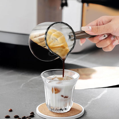 2Pcs Espresso Shot Glass, 6oz Espresso Cups with 2Pcs Coffee Measuring Spoon, Expresso Shot Cup with V-Shape Mouth, Milk Frothing Pitcher, Glass Measuring Cup Expresso Accessories (Clear)