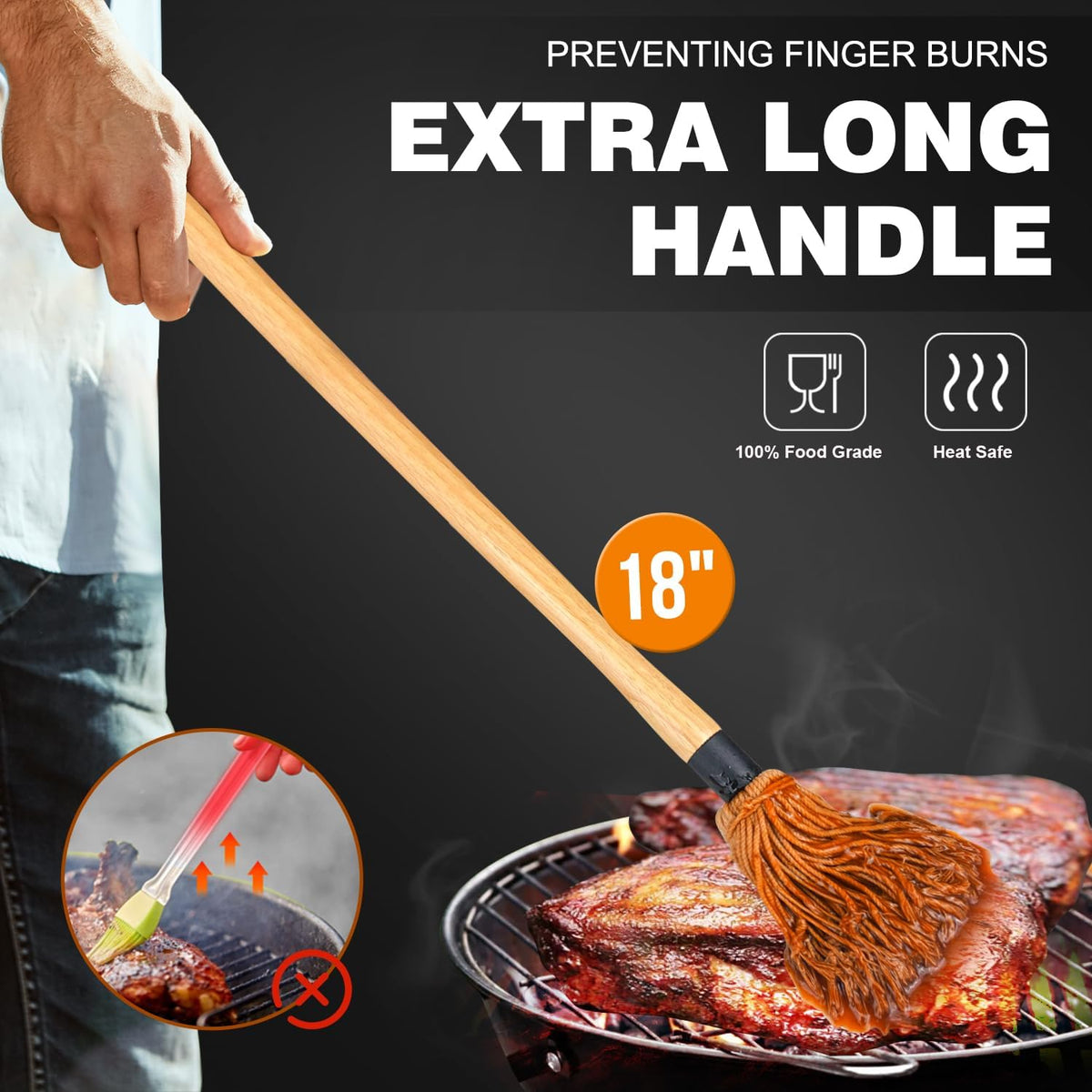 600°F Heat Resistant Silicone Basting Brushes BPA Free Pastry Brush, Spread Oil Butter Sauce for BBQ Grill Baking Kitchen Cooking, Dishwasher Safe (2 SIZE)