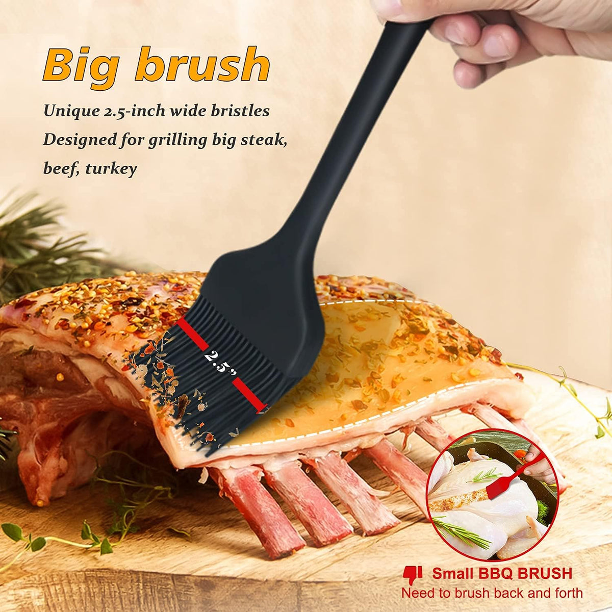 600°F Heat Resistant Silicone Basting Brushes BPA Free Pastry Brush, Spread Oil Butter Sauce for BBQ Grill Baking Kitchen Cooking, Dishwasher Safe (2 SIZE)