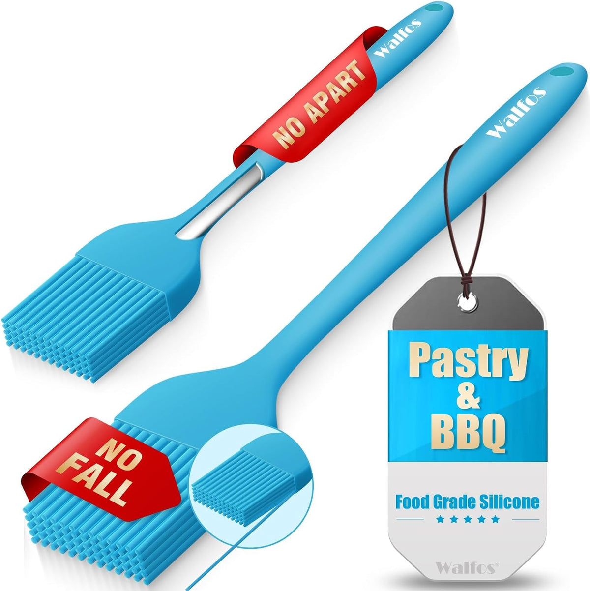 600°F Heat Resistant Silicone Basting Brushes BPA Free Pastry Brush, Spread Oil Butter Sauce for BBQ Grill Baking Kitchen Cooking, Dishwasher Safe (2 SIZE)