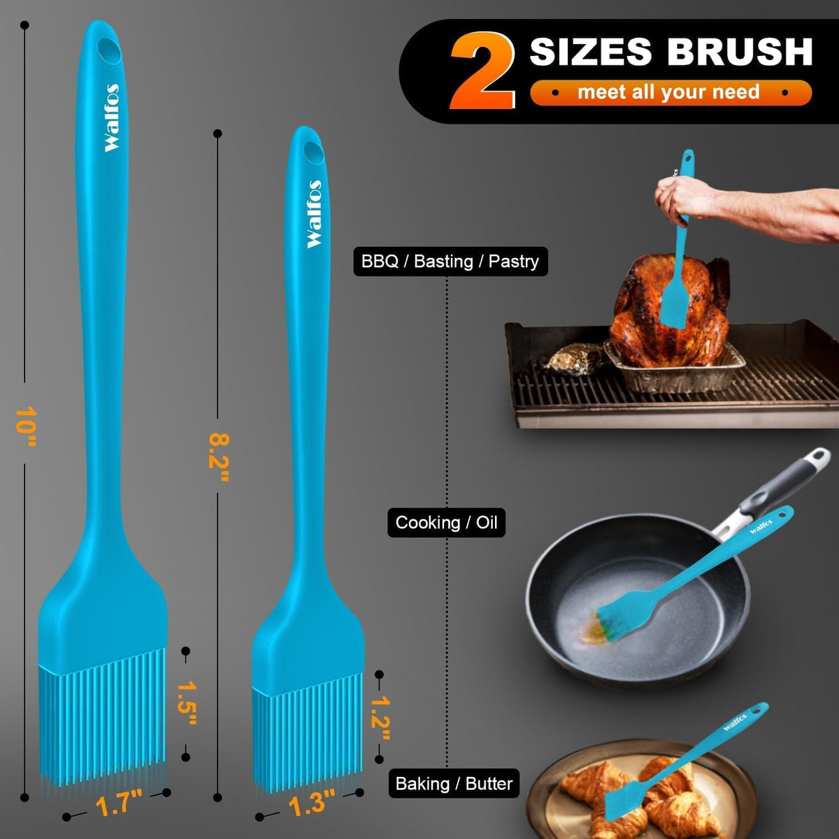 600°F Heat Resistant Silicone Basting Brushes BPA Free Pastry Brush, Spread Oil Butter Sauce for BBQ Grill Baking Kitchen Cooking, Dishwasher Safe (2 SIZE)