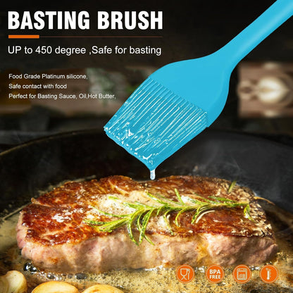 600°F Heat Resistant Silicone Basting Brushes BPA Free Pastry Brush, Spread Oil Butter Sauce for BBQ Grill Baking Kitchen Cooking, Dishwasher Safe (2 SIZE)