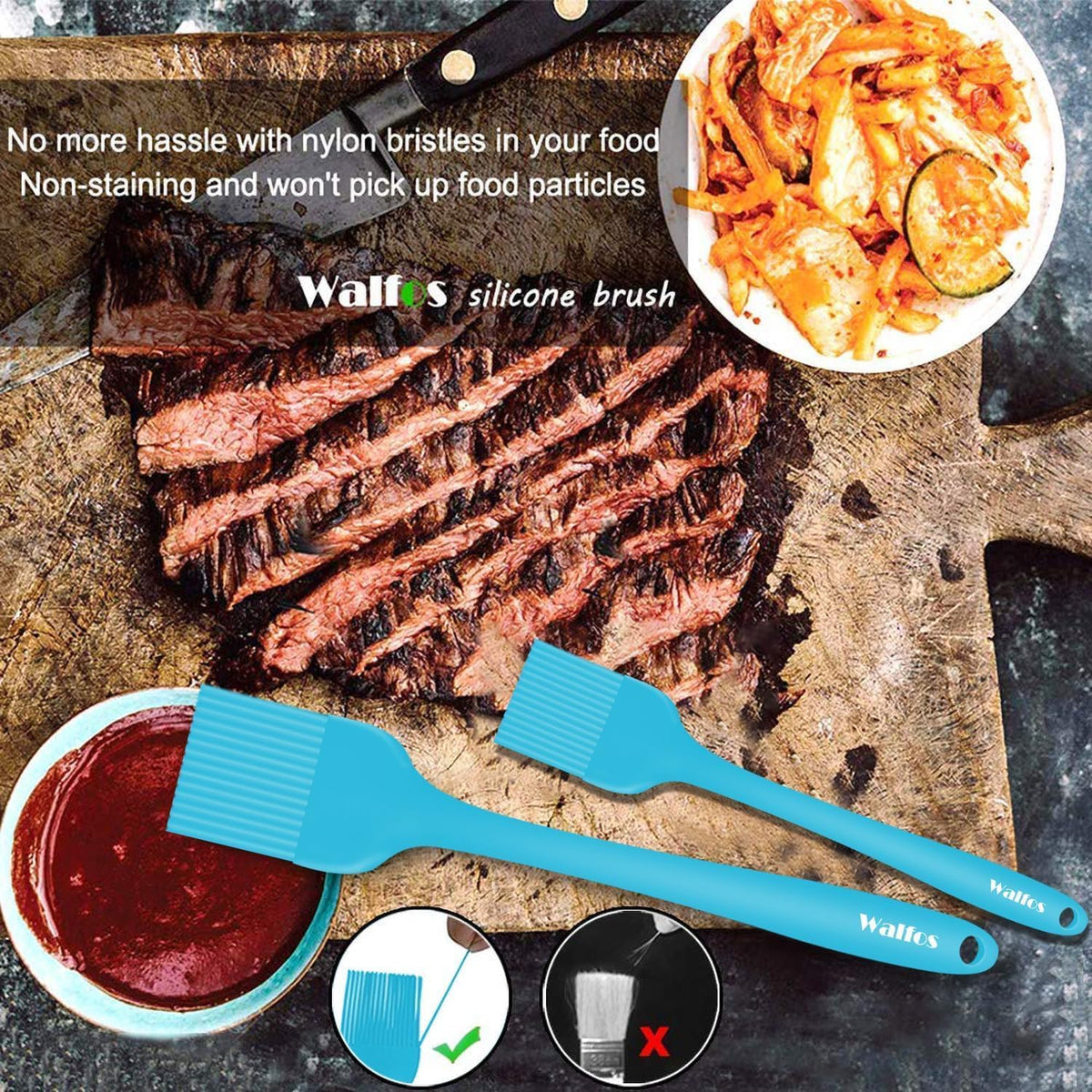 600°F Heat Resistant Silicone Basting Brushes BPA Free Pastry Brush, Spread Oil Butter Sauce for BBQ Grill Baking Kitchen Cooking, Dishwasher Safe (2 SIZE)