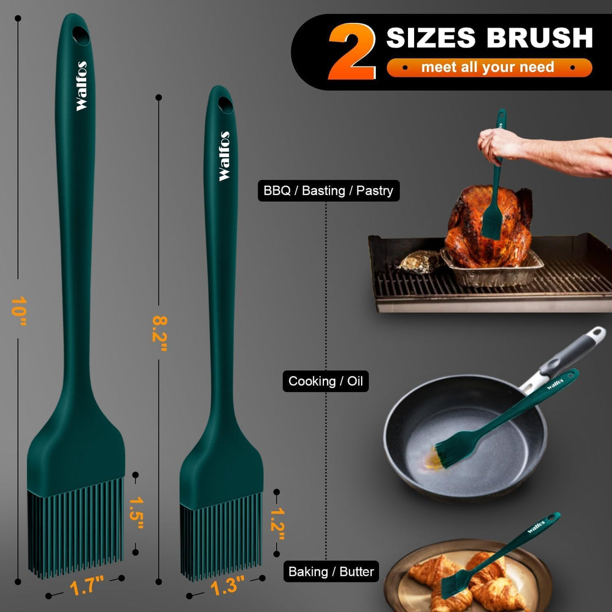 600°F Heat Resistant Silicone Basting Brushes BPA Free Pastry Brush, Spread Oil Butter Sauce for BBQ Grill Baking Kitchen Cooking, Dishwasher Safe (2 SIZE)