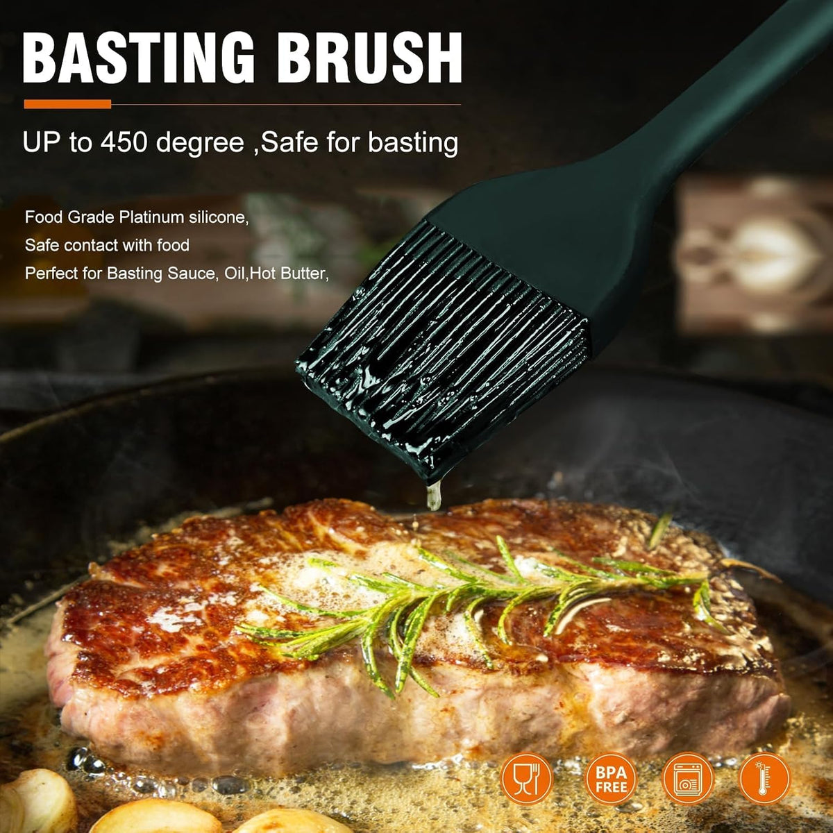 600°F Heat Resistant Silicone Basting Brushes BPA Free Pastry Brush, Spread Oil Butter Sauce for BBQ Grill Baking Kitchen Cooking, Dishwasher Safe (2 SIZE)