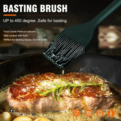 600°F Heat Resistant Silicone Basting Brushes BPA Free Pastry Brush, Spread Oil Butter Sauce for BBQ Grill Baking Kitchen Cooking, Dishwasher Safe (2 SIZE)