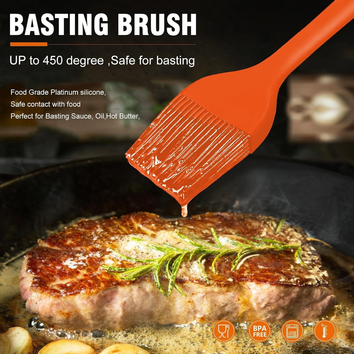 600°F Heat Resistant Silicone Basting Brushes BPA Free Pastry Brush, Spread Oil Butter Sauce for BBQ Grill Baking Kitchen Cooking, Dishwasher Safe (2 SIZE)