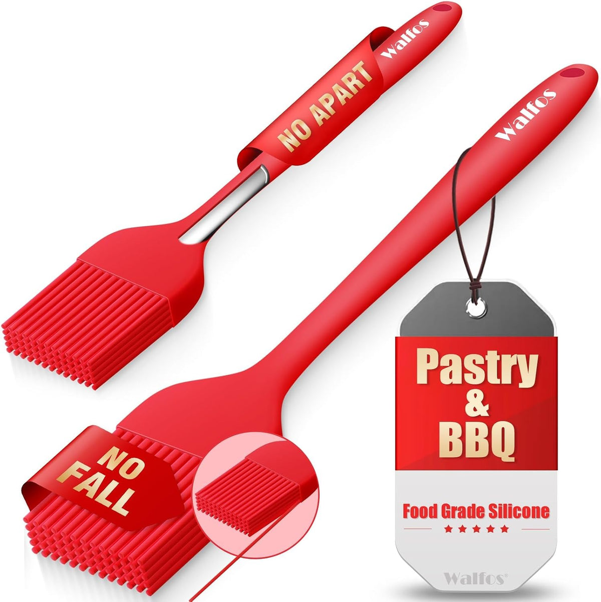 600°F Heat Resistant Silicone Basting Brushes BPA Free Pastry Brush, Spread Oil Butter Sauce for BBQ Grill Baking Kitchen Cooking, Dishwasher Safe (2 SIZE)