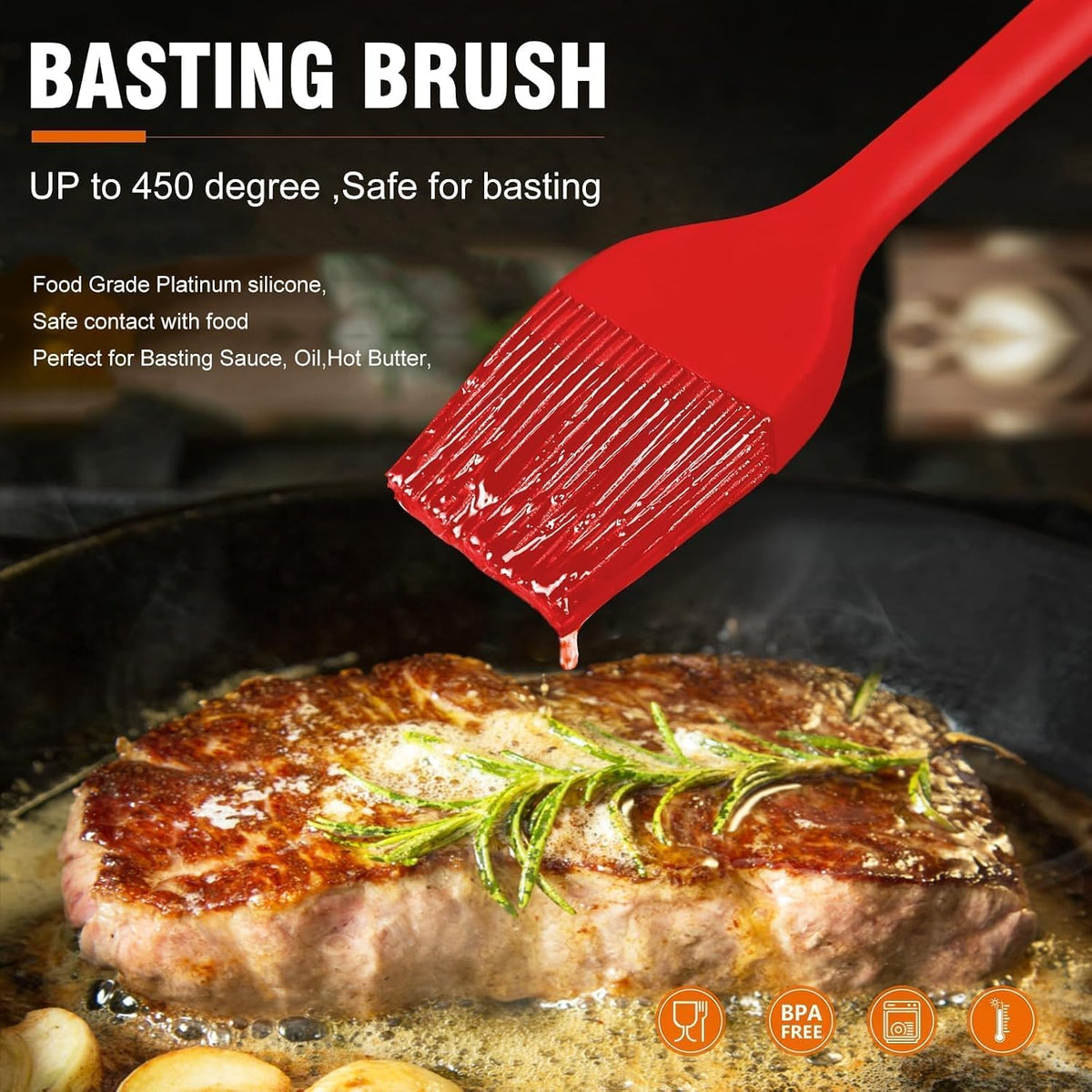 600°F Heat Resistant Silicone Basting Brushes BPA Free Pastry Brush, Spread Oil Butter Sauce for BBQ Grill Baking Kitchen Cooking, Dishwasher Safe (2 SIZE)