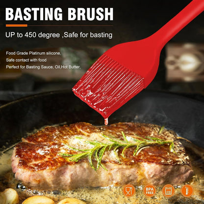 600°F Heat Resistant Silicone Basting Brushes BPA Free Pastry Brush, Spread Oil Butter Sauce for BBQ Grill Baking Kitchen Cooking, Dishwasher Safe (2 SIZE)