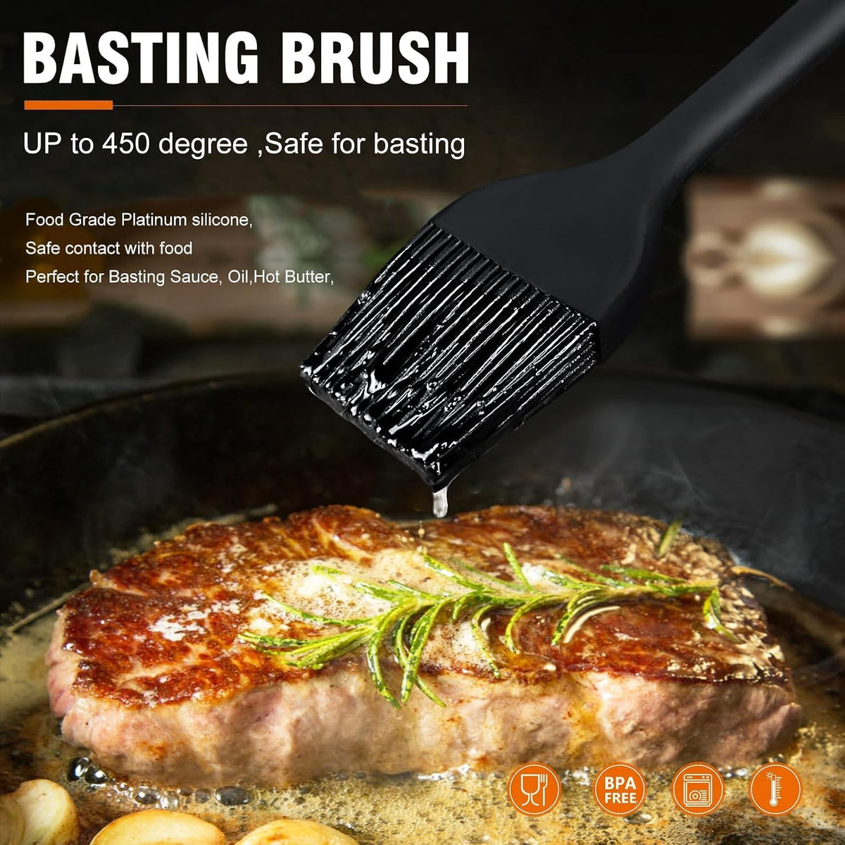 600°F Heat Resistant Silicone Basting Brushes BPA Free Pastry Brush, Spread Oil Butter Sauce for BBQ Grill Baking Kitchen Cooking, Dishwasher Safe (2 SIZE)