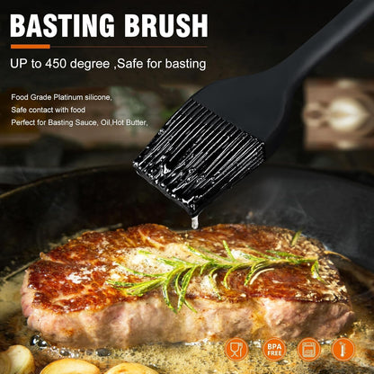 600°F Heat Resistant Silicone Basting Brushes BPA Free Pastry Brush, Spread Oil Butter Sauce for BBQ Grill Baking Kitchen Cooking, Dishwasher Safe (2 SIZE)