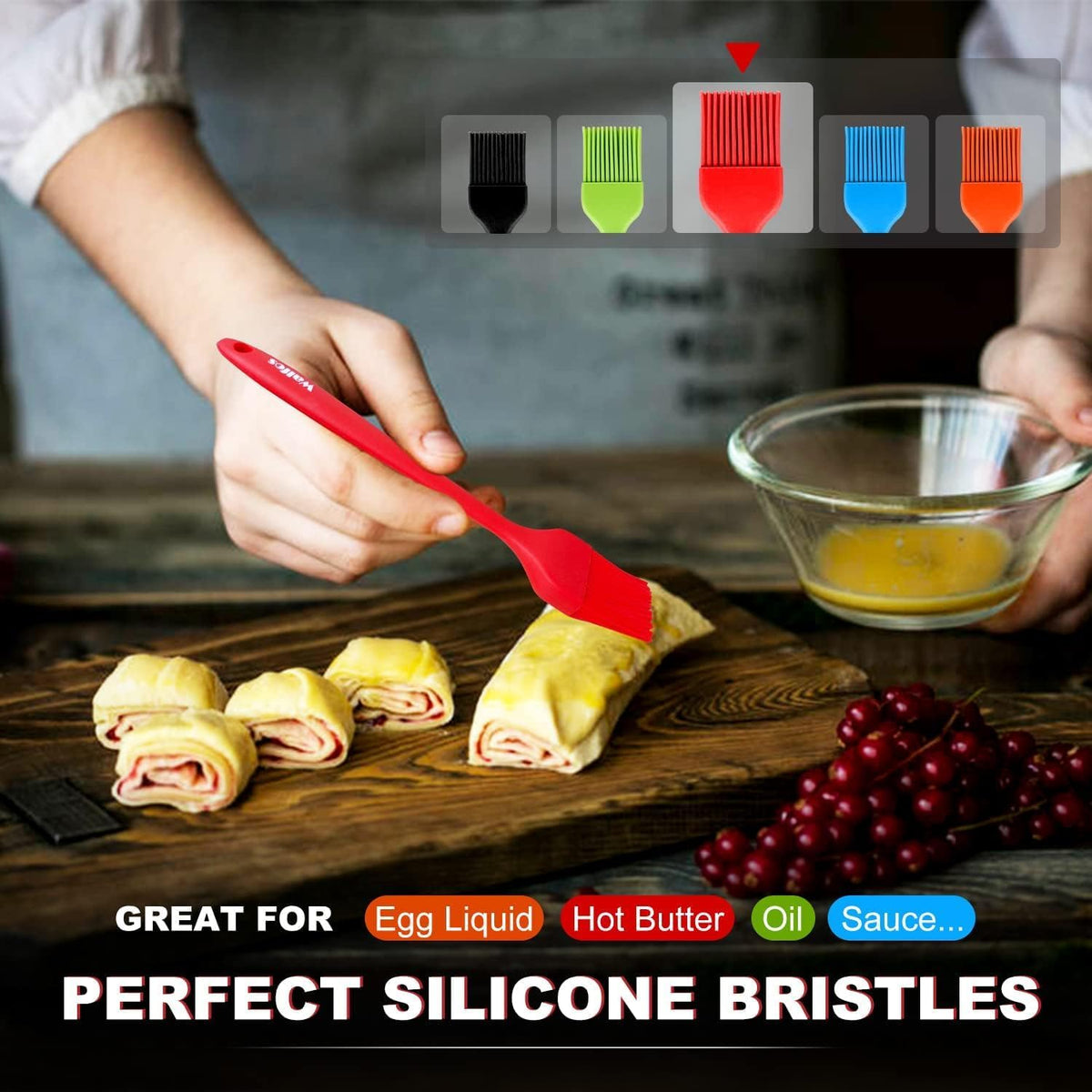600°F Heat Resistant Silicone Basting Brushes BPA Free Pastry Brush, Spread Oil Butter Sauce for BBQ Grill Baking Kitchen Cooking, Dishwasher Safe (2 SIZE)