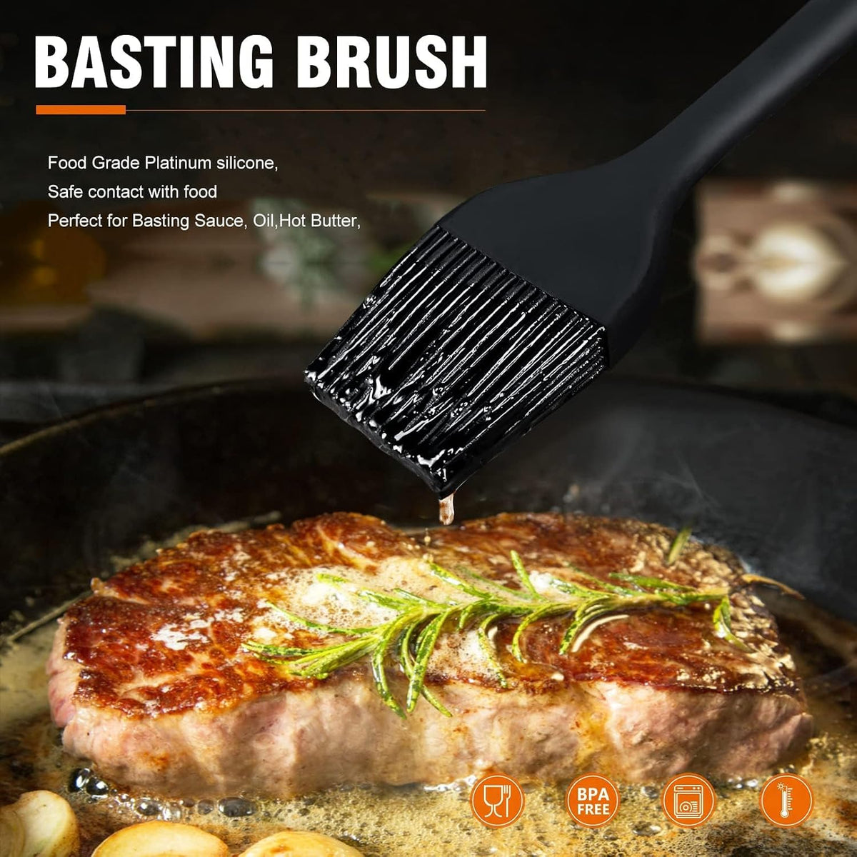 600°F Heat Resistant Silicone Basting Brushes BPA Free Pastry Brush, Spread Oil Butter Sauce for BBQ Grill Baking Kitchen Cooking, Dishwasher Safe (2 SIZE)