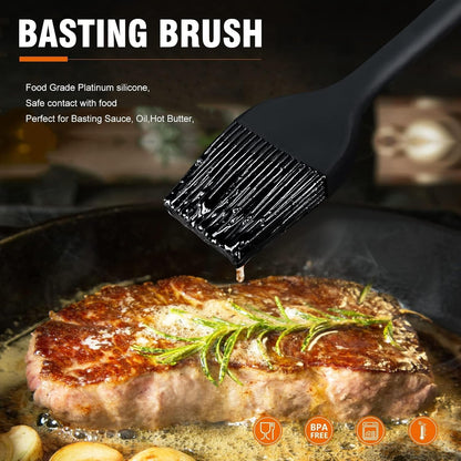 600°F Heat Resistant Silicone Basting Brushes BPA Free Pastry Brush, Spread Oil Butter Sauce for BBQ Grill Baking Kitchen Cooking, Dishwasher Safe (2 SIZE)