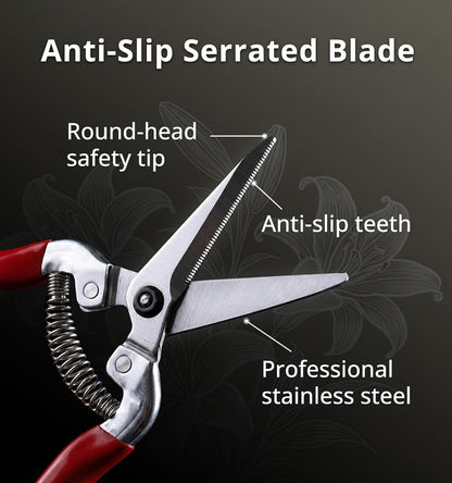 Pruning Shear Straight Pruning Snip 2PCS Stainless Steel Florist Scissors, Multi-Tasking Precision Hand Pruner Herb Snips Flower Clippers Bonsai Trimmers Ergonomic Handle Garden shear