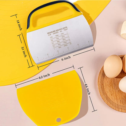 Dough Scraper Chopper 2 Pcs, Stainless Steel Dough Cutter With Grip, Plastic Bench Scraper with Measuring Scale, Multipurpose Pizza Cutter, Pastry, Food Scraper for Baking, Dough, Bread, Cake