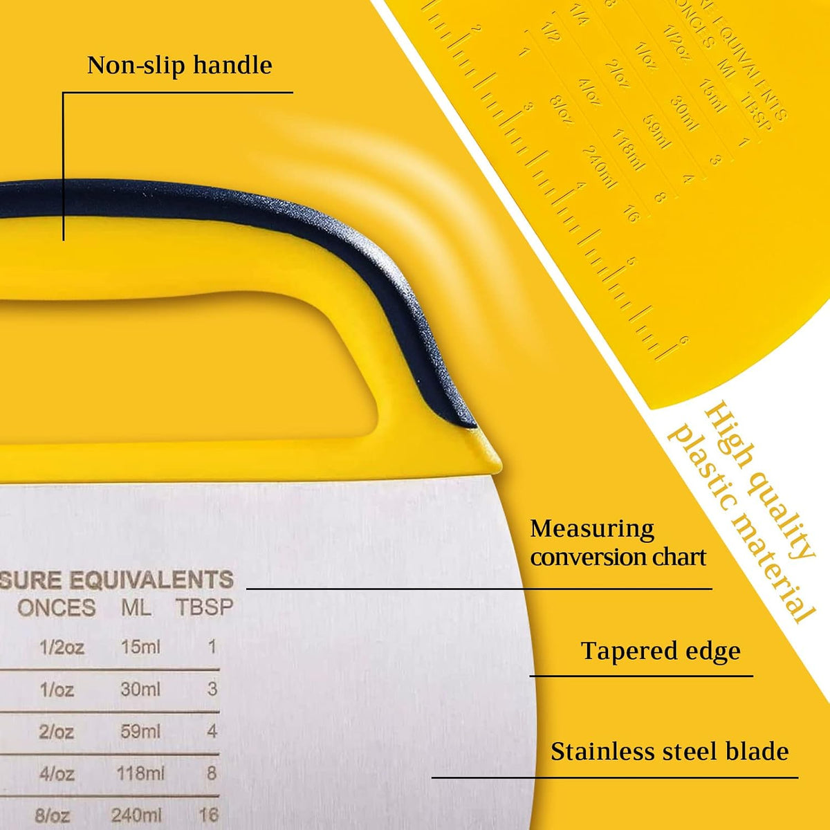 Dough Scraper Chopper 2 Pcs, Stainless Steel Dough Cutter With Grip, Plastic Bench Scraper with Measuring Scale, Multipurpose Pizza Cutter, Pastry, Food Scraper for Baking, Dough, Bread, Cake