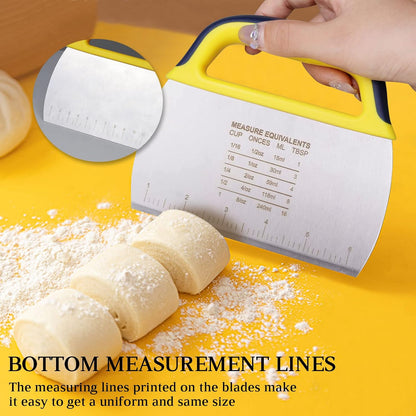 Dough Scraper Chopper 2 Pcs, Stainless Steel Dough Cutter With Grip, Plastic Bench Scraper with Measuring Scale, Multipurpose Pizza Cutter, Pastry, Food Scraper for Baking, Dough, Bread, Cake