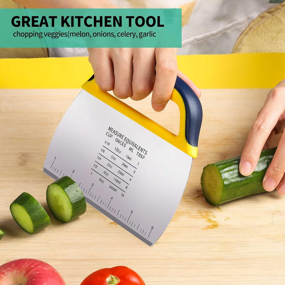 Dough Scraper Chopper 2 Pcs, Stainless Steel Dough Cutter With Grip, Plastic Bench Scraper with Measuring Scale, Multipurpose Pizza Cutter, Pastry, Food Scraper for Baking, Dough, Bread, Cake