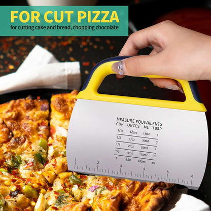 Dough Scraper Chopper 2 Pcs, Stainless Steel Dough Cutter With Grip, Plastic Bench Scraper with Measuring Scale, Multipurpose Pizza Cutter, Pastry, Food Scraper for Baking, Dough, Bread, Cake