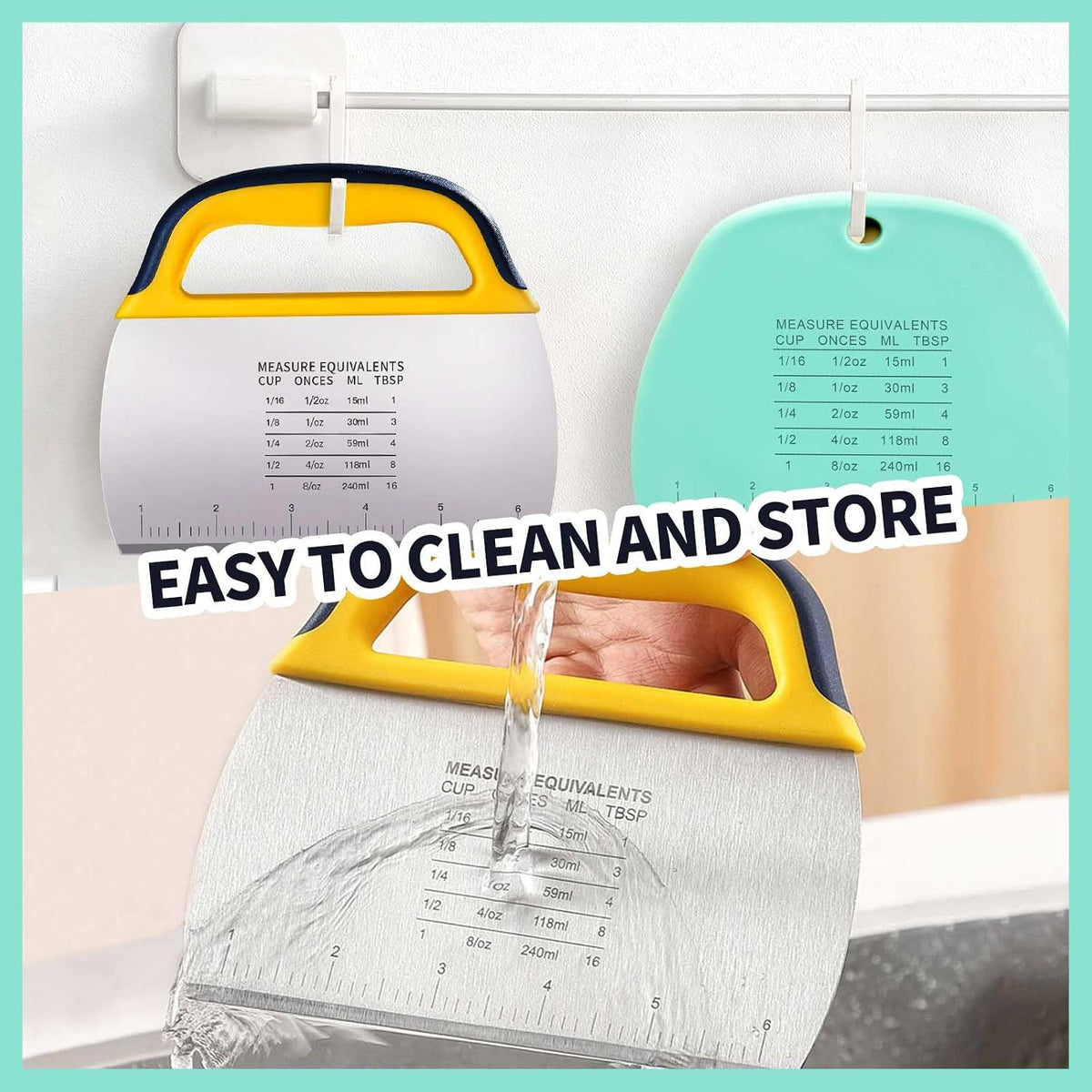 Dough Scraper Chopper 2 Pcs, Stainless Steel Dough Cutter With Grip, Plastic Bench Scraper with Measuring Scale, Multipurpose Pizza Cutter, Pastry, Food Scraper for Baking, Dough, Bread, Cake