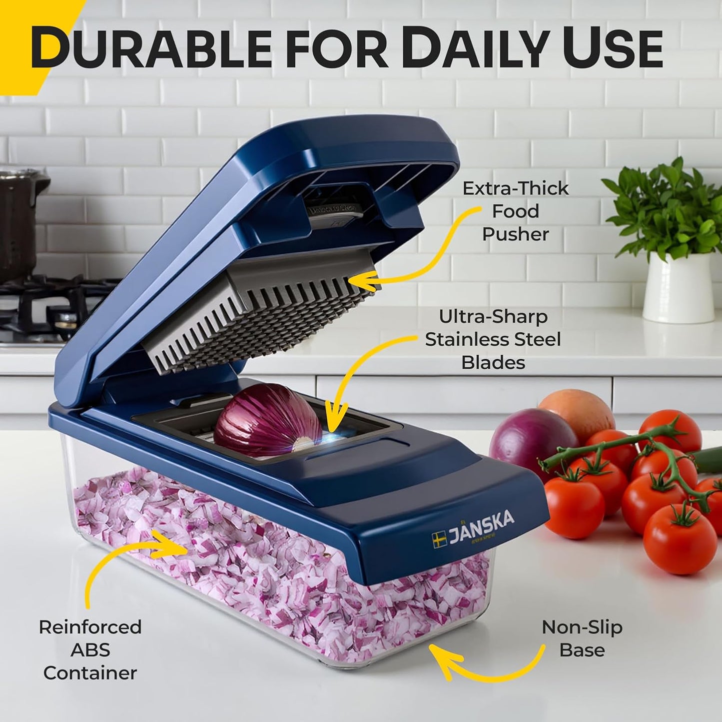 UltraChop All-In-1 Vegetable Chopper, Blue | 12 Blade Heavy Duty, Food Chopper Container, Spiralizer, Mandoline Slicer Onion Mincer, French Fry And Salad Cutter