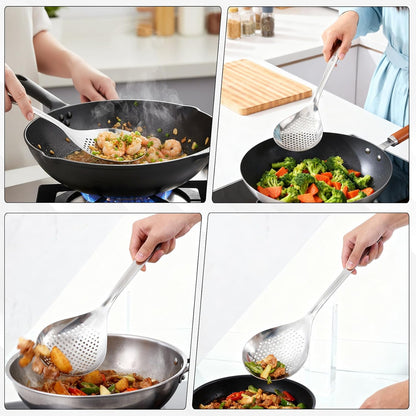 Slotted Spoons for Cooking, Skimmer Slotted Spoon, Large Stainless Steel Skimmer Ladle Spoon Spider Strainer with Handle and Hanging Holes for Kitchen Cooking, Frying and Draining