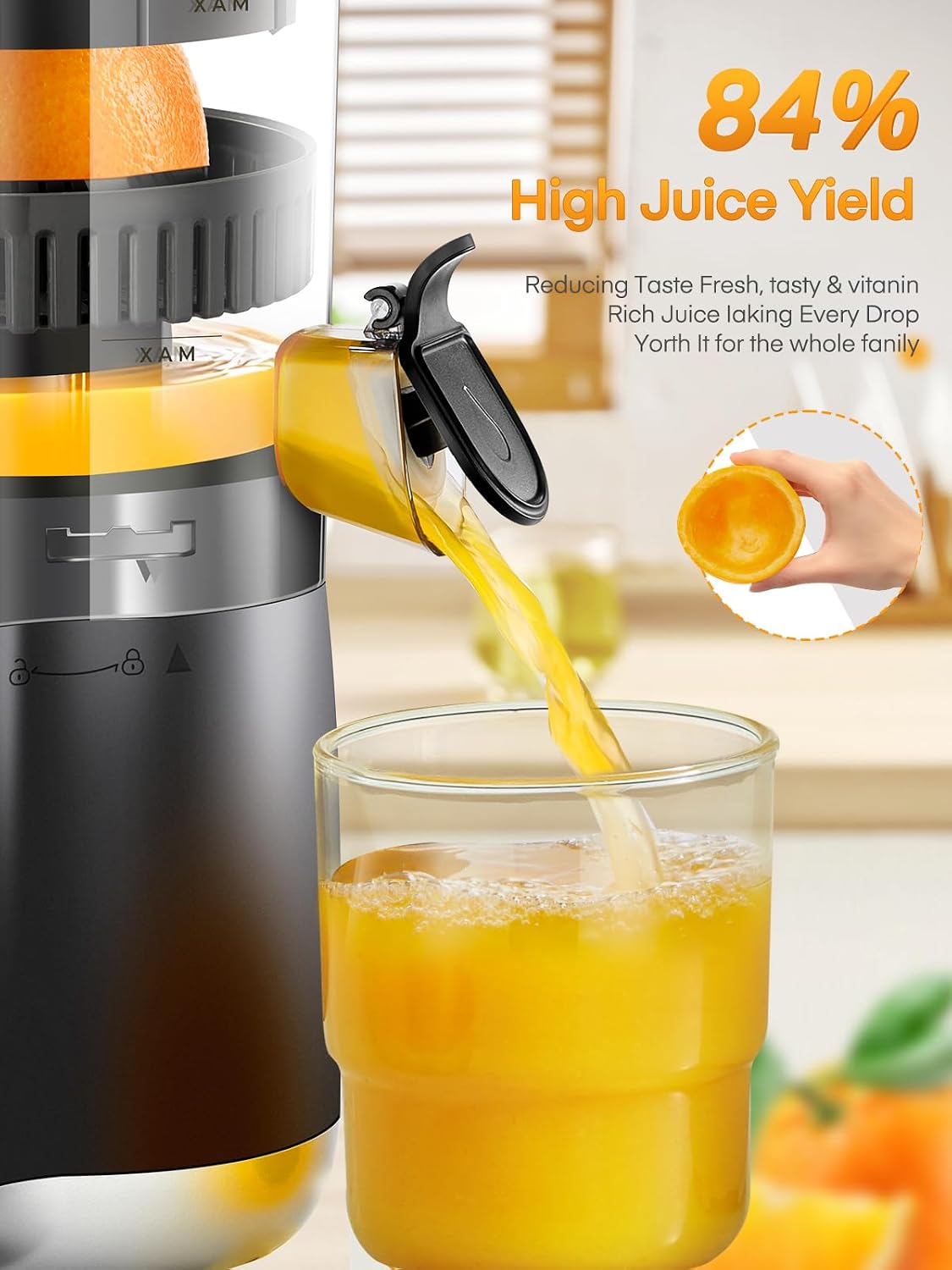 FOHERE Electric Citrus Juicer with 2 Cones, Automatic Orange Juicer Machine