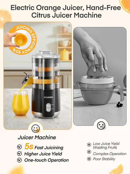FOHERE Electric Citrus Juicer with 2 Cones, Automatic Orange Juicer Machine