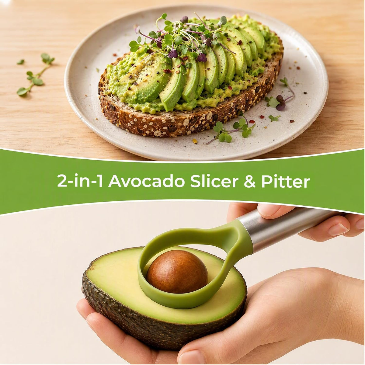 2-in-1 Avocado Slicer & Pitter, Stainless Steel Kitchen Tool
