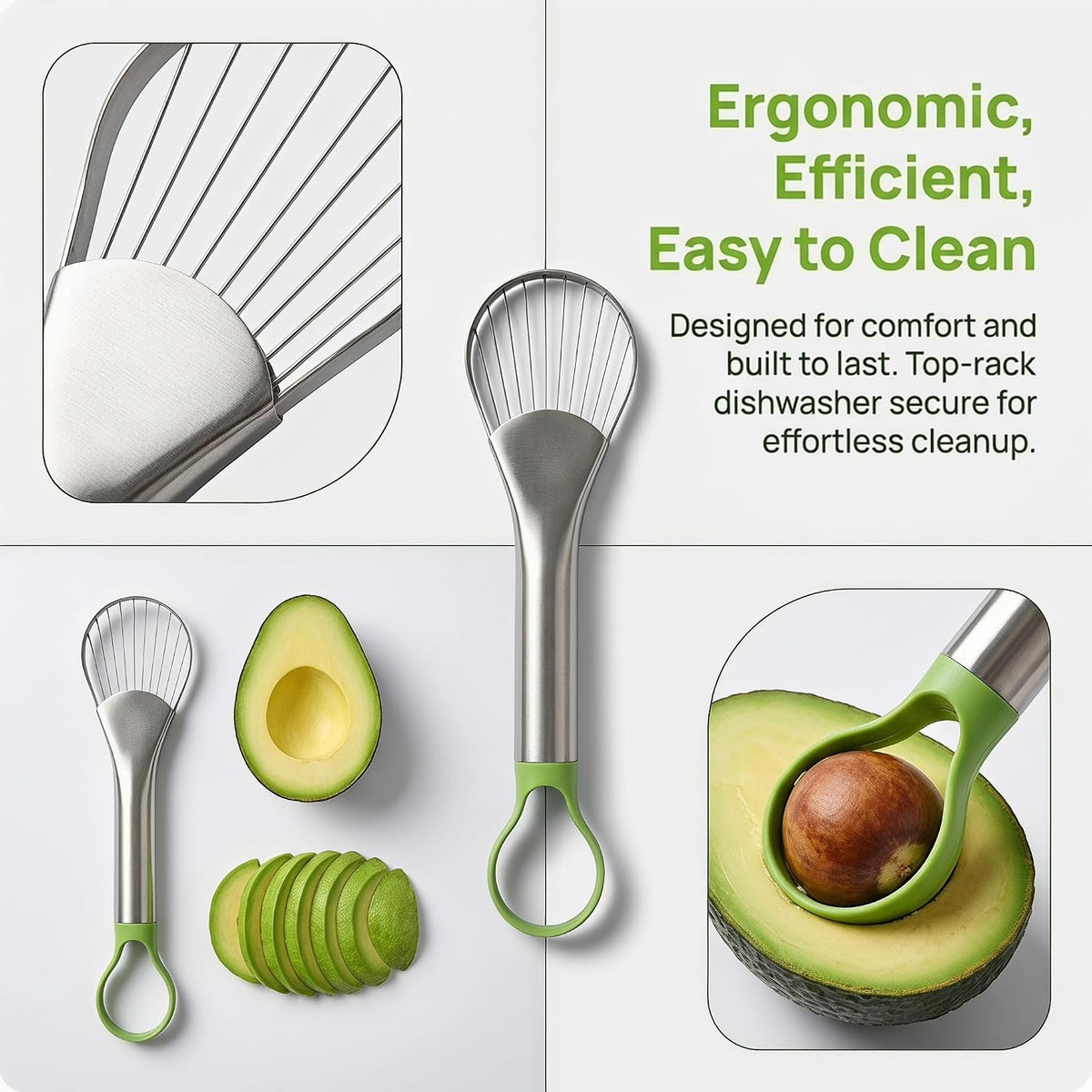 2-in-1 Avocado Slicer & Pitter, Stainless Steel Kitchen Tool