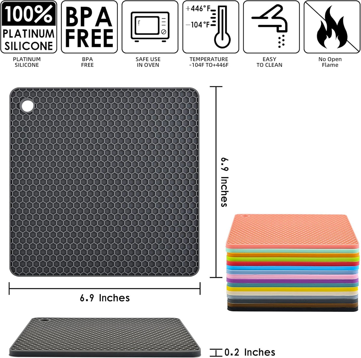 Silicone Trivets Mats Hot Pads for Cooking, Dish, Pan and Pot, Heat Resistant Trivet Mats for Counter Top,Workshop,Coffee or Placemats 4 Pack,Size:7.5x7.5 Inch, Color: Yellow,Shape:Square