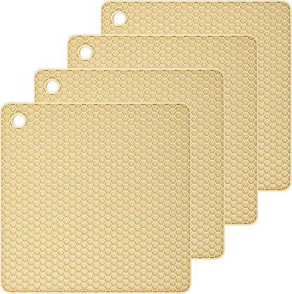 Silicone Trivets Mats Hot Pads for Cooking, Dish, Pan and Pot, Heat Resistant Trivet Mats for Counter Top,Workshop,Coffee or Placemats 4 Pack,Size:7.5x7.5 Inch, Color: Yellow,Shape:Square