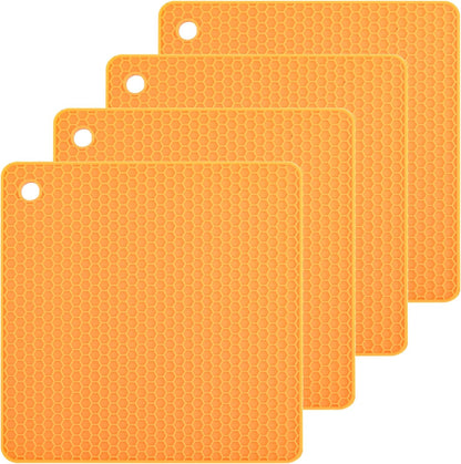 Silicone Trivets Mats Hot Pads for Cooking, Dish, Pan and Pot, Heat Resistant Trivet Mats for Counter Top,Workshop,Coffee or Placemats 4 Pack,Size:7.5x7.5 Inch, Color: Yellow,Shape:Square