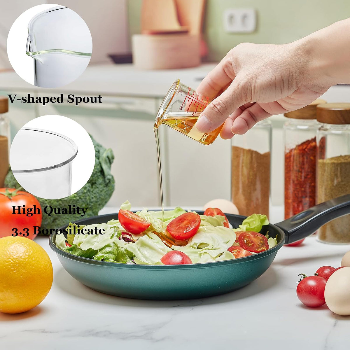 High Borosilicate Glass Measuring Cup-V-Shaped Spout,120ml(4OZ) Glass Measuring Beaker for Kitchen or Restaurant, Easy to Read(Pack of 2)