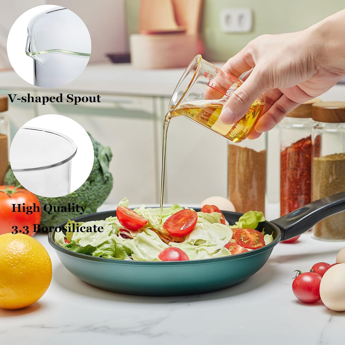 High Borosilicate Glass Measuring Cup-V-Shaped Spout,120ml(4OZ) Glass Measuring Beaker for Kitchen or Restaurant, Easy to Read(Pack of 2)