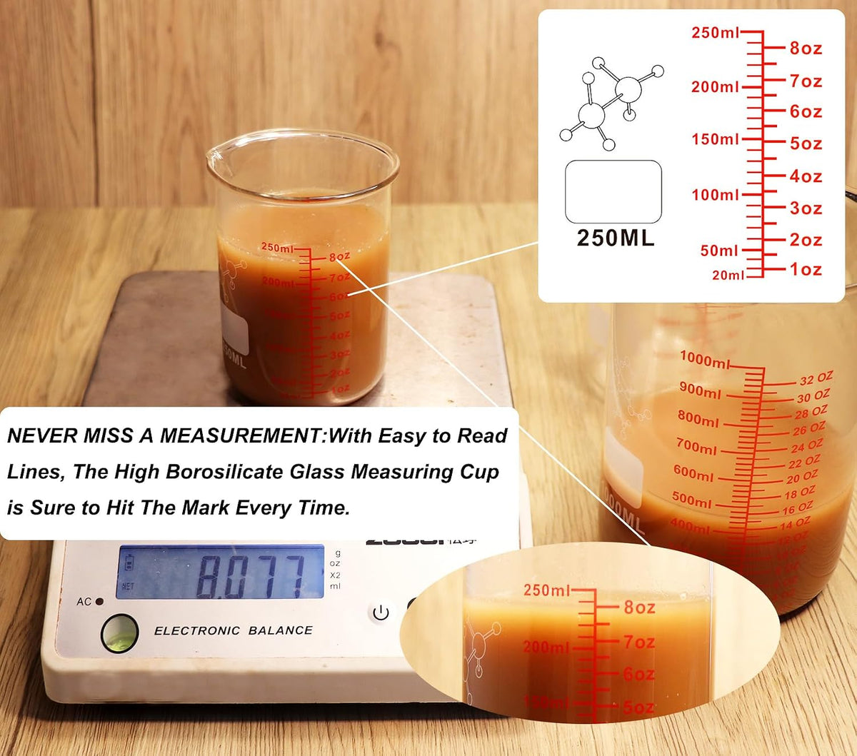 High Borosilicate Glass Measuring Cup-V-Shaped Spout,120ml(4OZ) Glass Measuring Beaker for Kitchen or Restaurant, Easy to Read(Pack of 2)