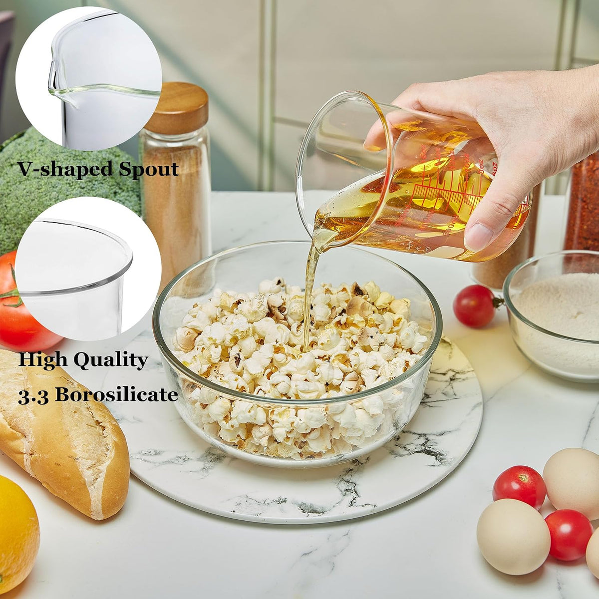 High Borosilicate Glass Measuring Cup-V-Shaped Spout,120ml(4OZ) Glass Measuring Beaker for Kitchen or Restaurant, Easy to Read(Pack of 2)