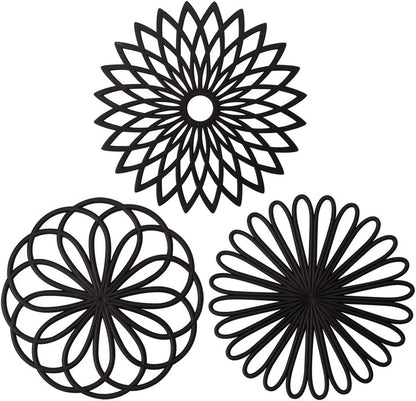 Silicone Trivet Mat - Kitchen Hot Pads for Pots & Dish - Insulated Teapot Trivet - Flexible, Durable, Non-Slip Large Coasters 3 Set Black