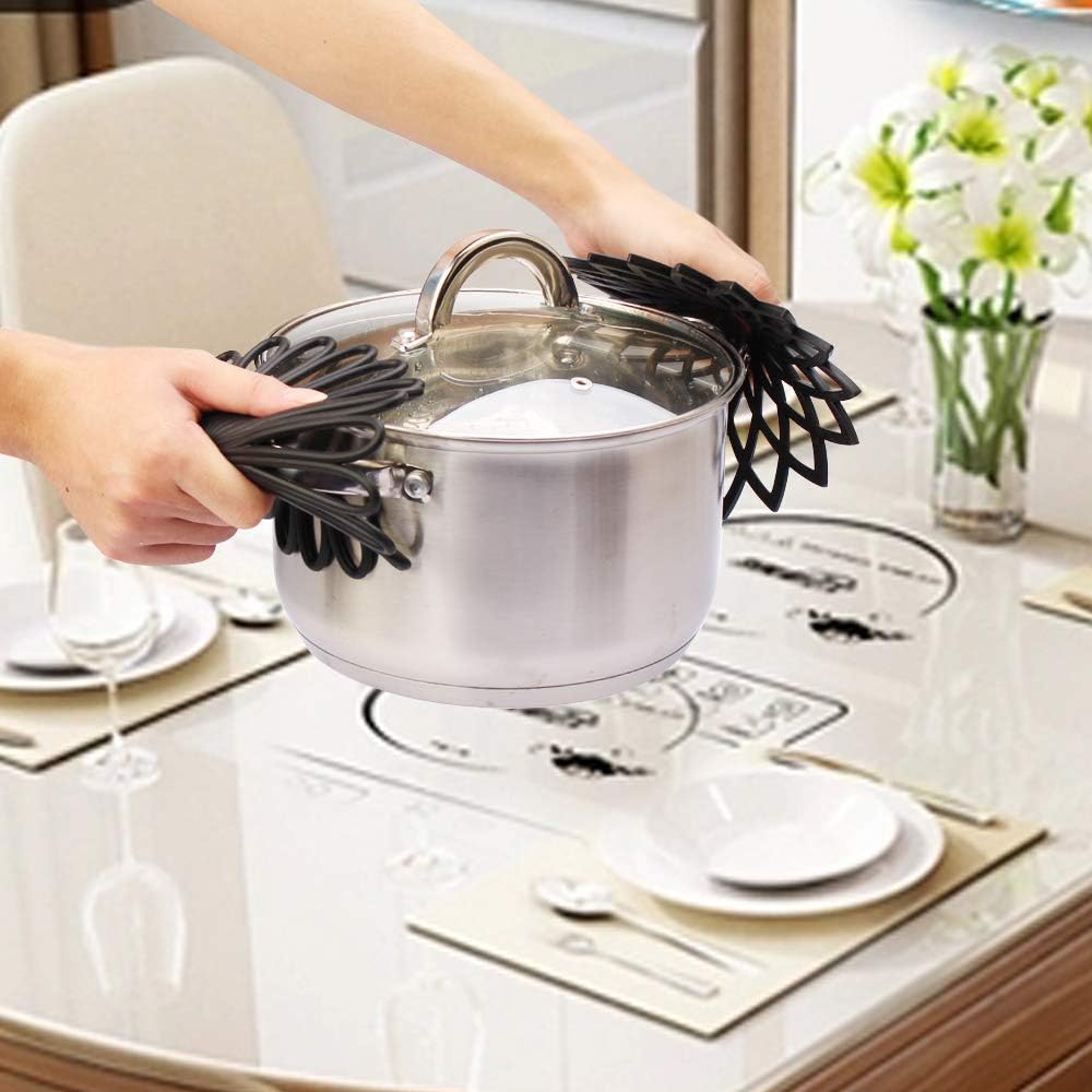 Silicone Trivet Mat - Kitchen Hot Pads for Pots & Dish - Insulated Teapot Trivet - Flexible, Durable, Non-Slip Large Coasters 3 Set Black